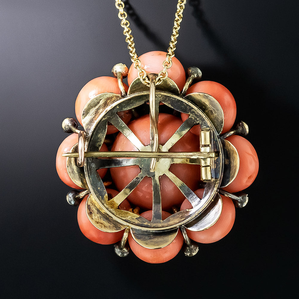 French Antique Coral Cluster Pendant/Brooch - 2