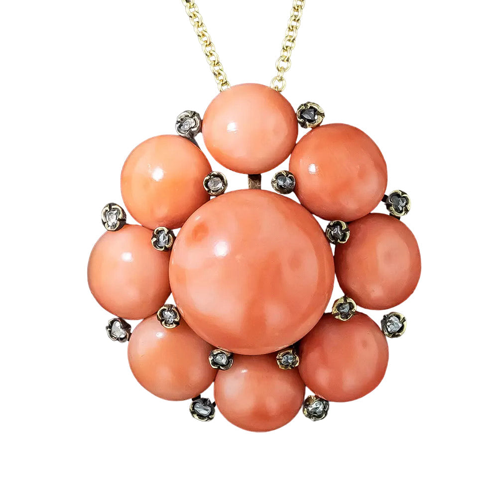 French Antique Coral Cluster Pendant/Brooch - 4