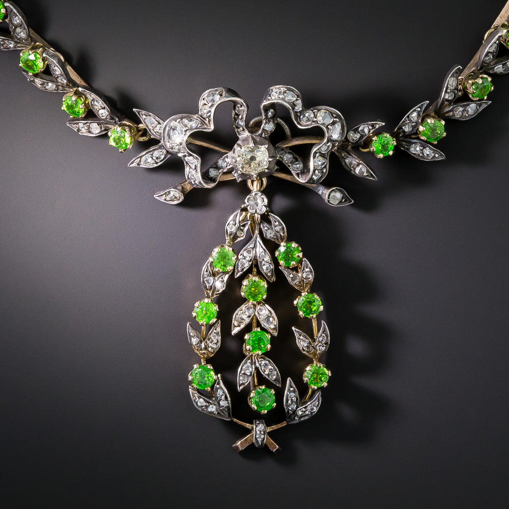 French Antique Demantoid Garnet and Diamond Necklace - 4