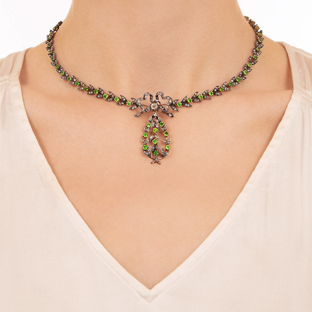 French Antique Demantoid Garnet and Diamond Necklace - 4