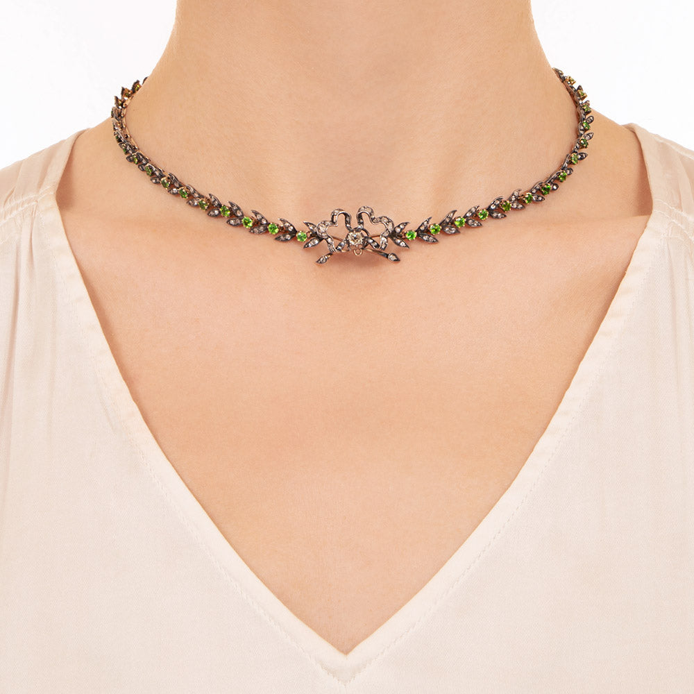 French Antique Demantoid Garnet and Diamond Necklace - 5