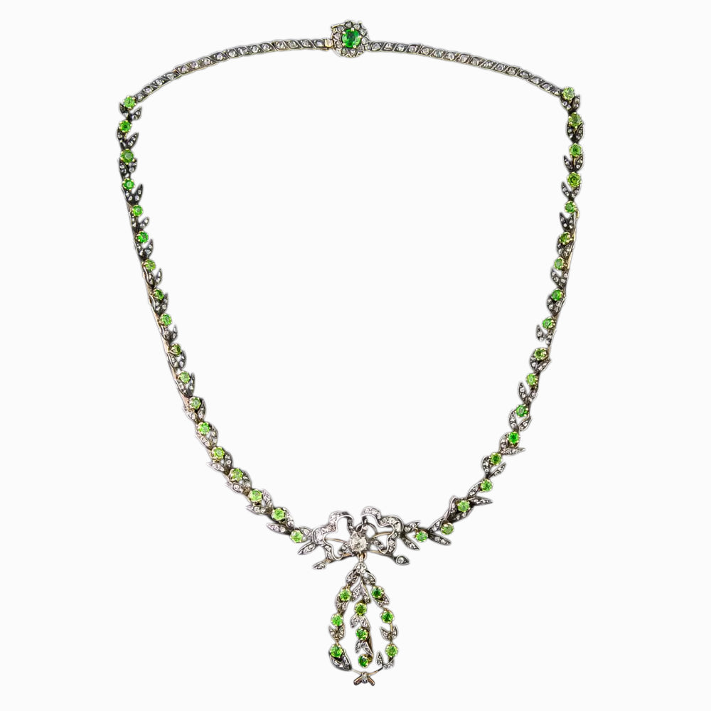French Antique Demantoid Garnet and Diamond Necklace - 3