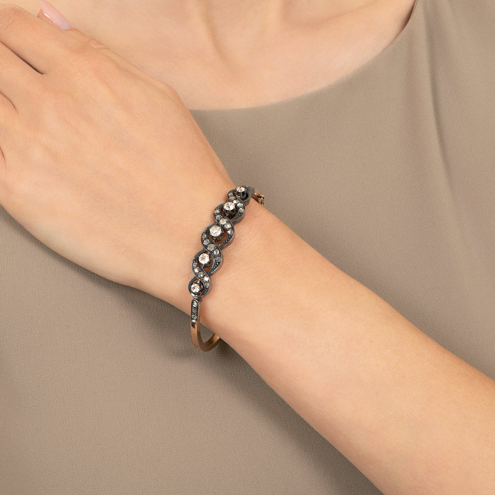 French Antique Diamond Scroll Bangle Bracelet - 3