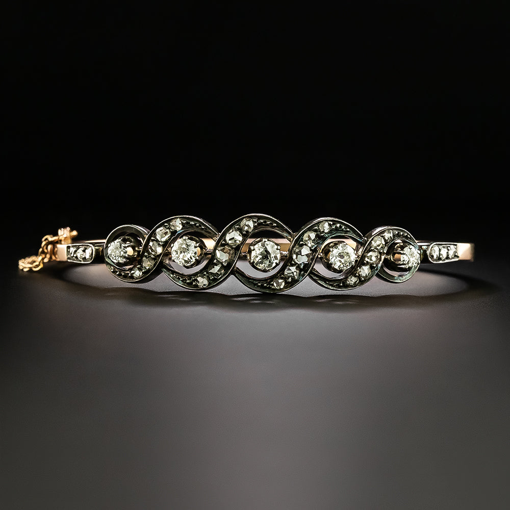 French Antique Diamond Scroll Bangle Bracelet - 3
