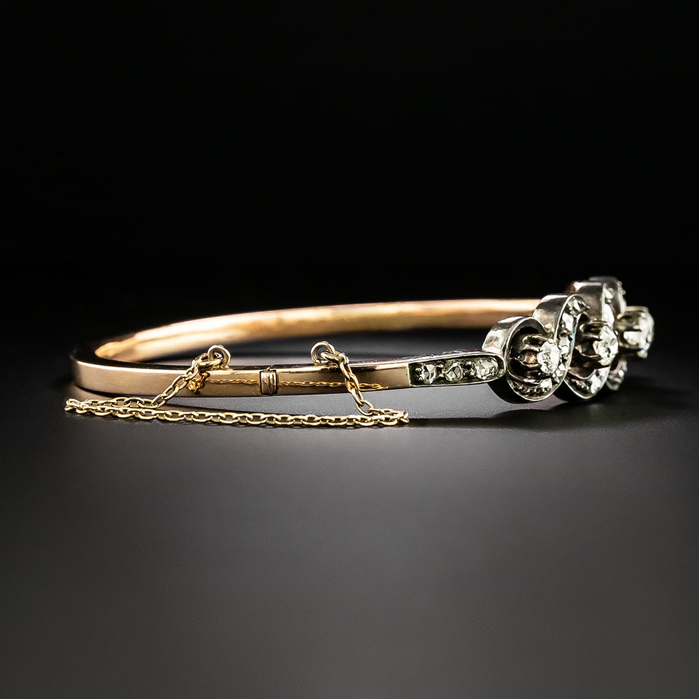French Antique Diamond Scroll Bangle Bracelet - 4