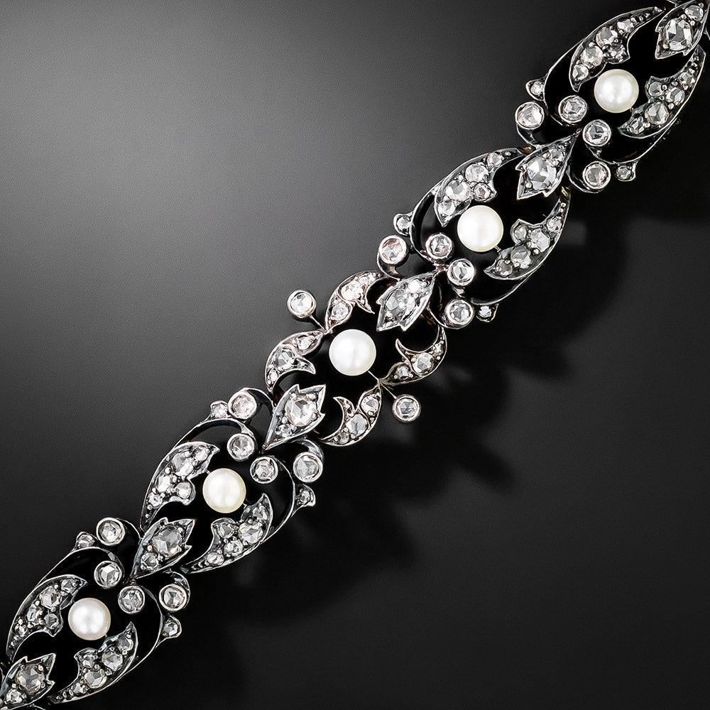 French Antique Natural Pearl and Diamond Bracelet - 2