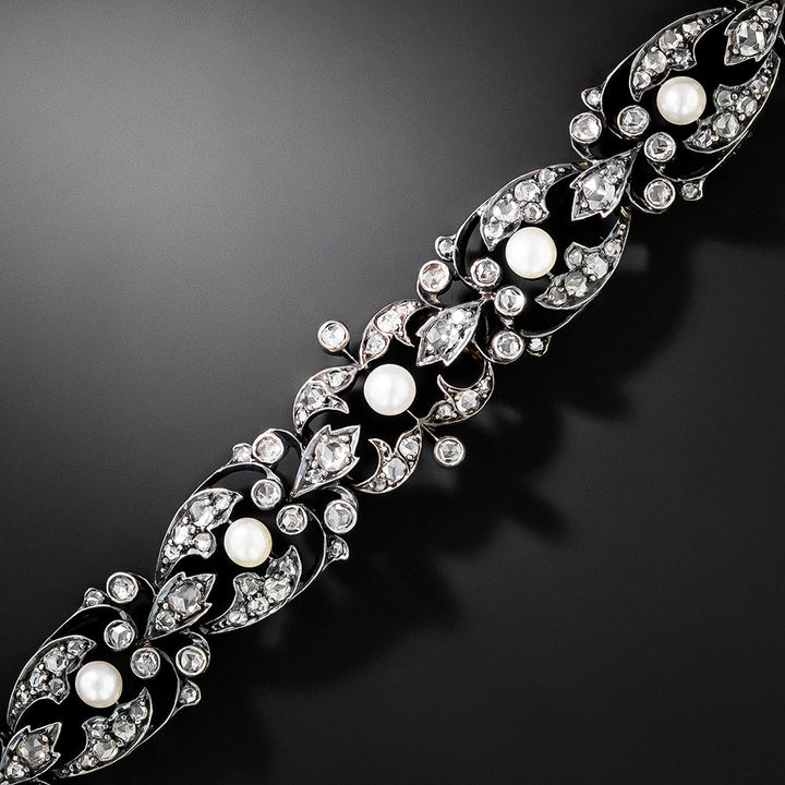 French Antique Natural Pearl and Diamond Bracelet
