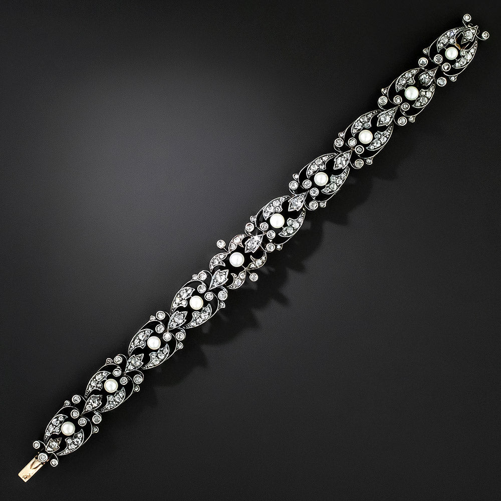French Antique Natural Pearl and Diamond Bracelet - 3