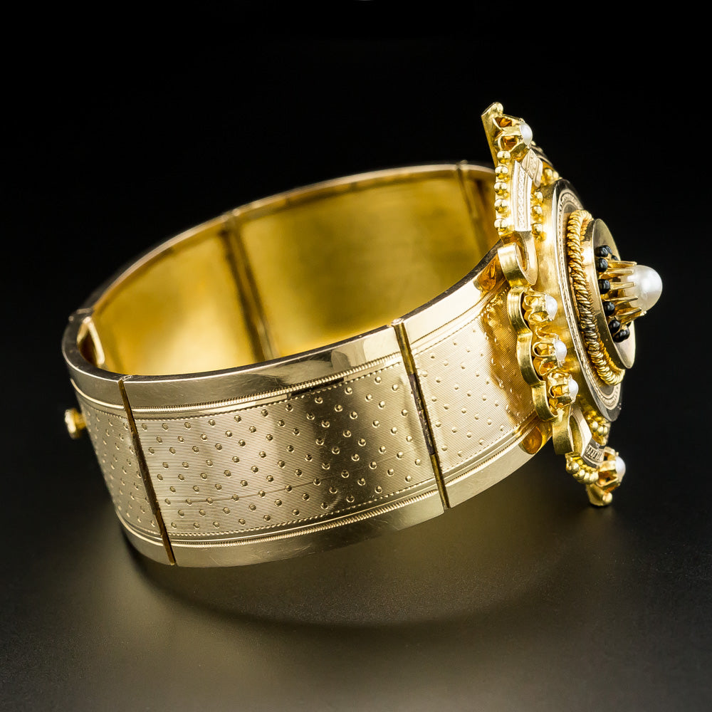 French Antique Pearl Wide Bangle Bracelet  - 3