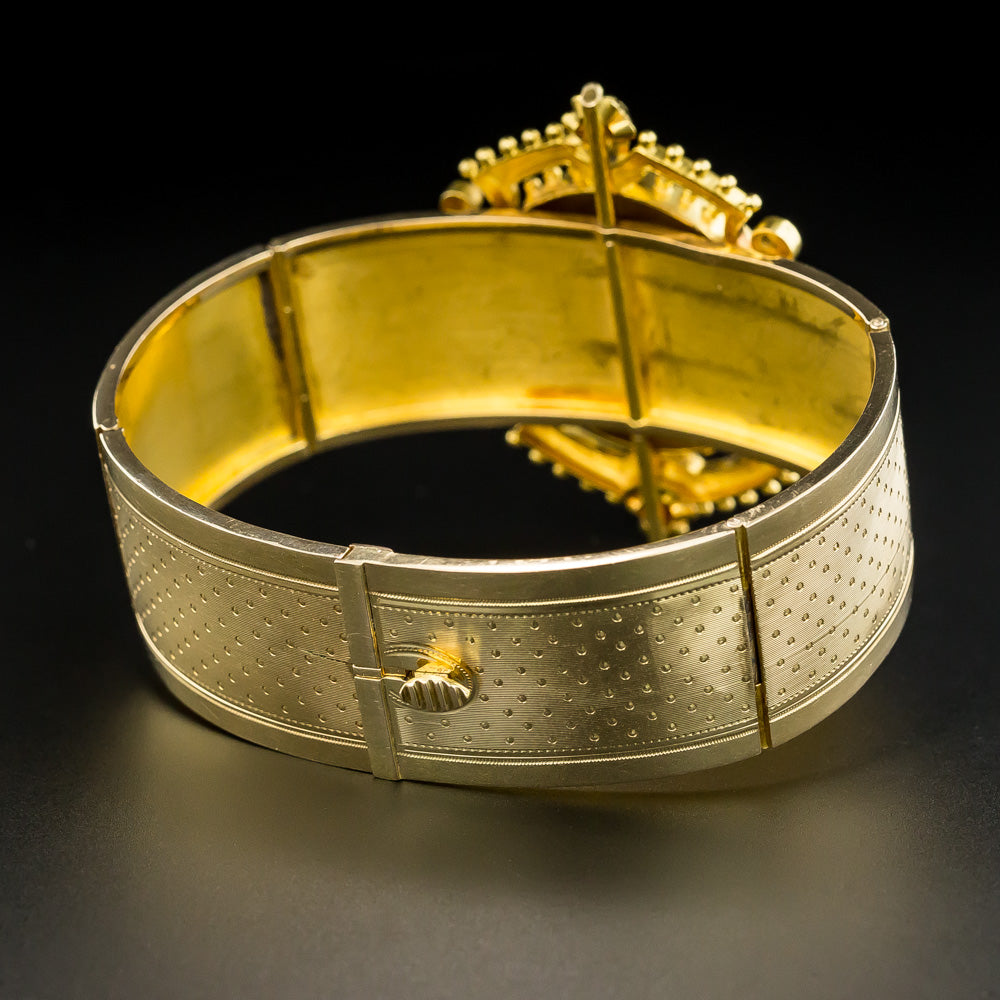 French Antique Pearl Wide Bangle Bracelet  - 4