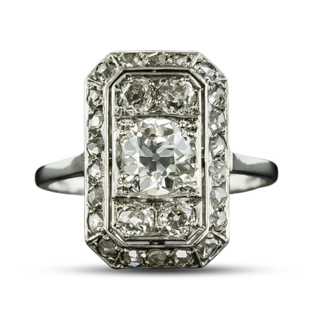 French Art Deco .91 Carat Center Diamond Dinner Ring - 5