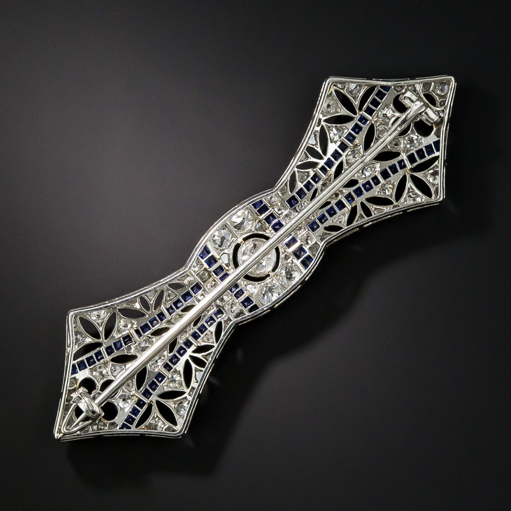 French Art Deco Diamond and Sapphire Bow Brooch - 7