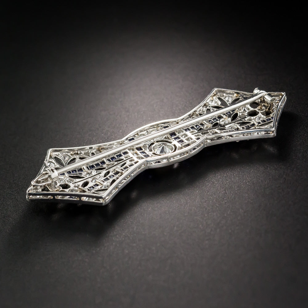 French Art Deco Diamond and Sapphire Bow Brooch - 9