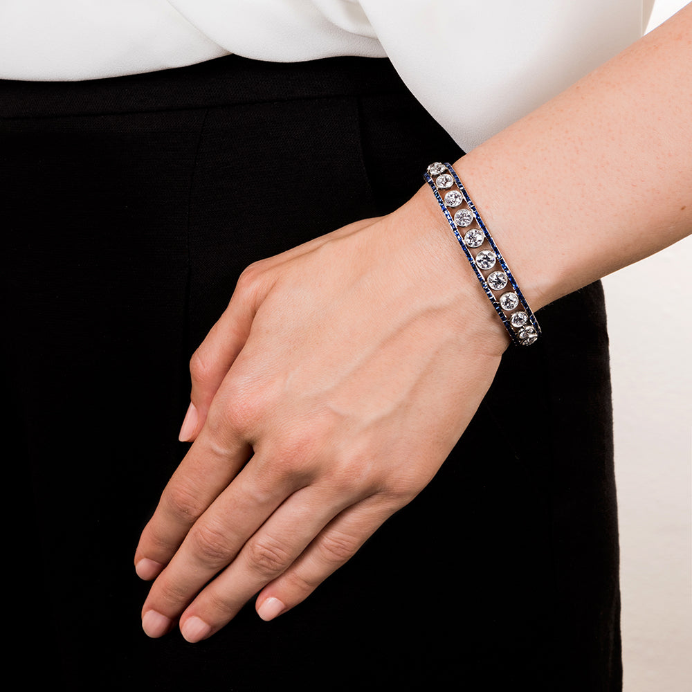 French Art Deco Diamond and Sapphire Bracelet - 6