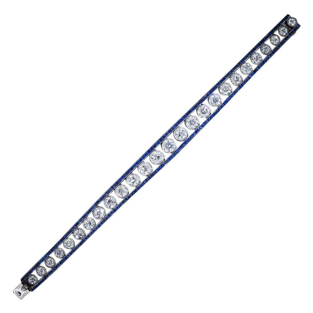French Art Deco Diamond and Sapphire Bracelet - 5