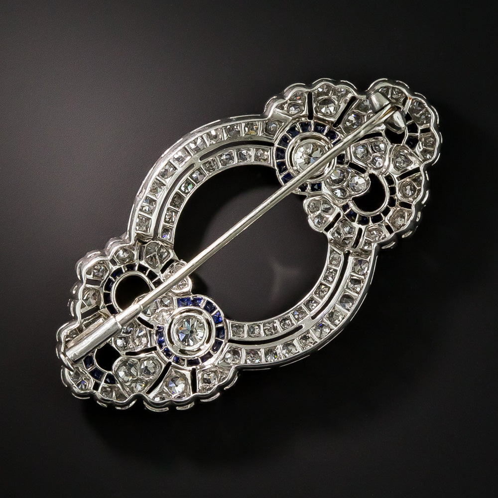 French Art Deco Diamond and Sapphire* Floral Circles Brooch - 2