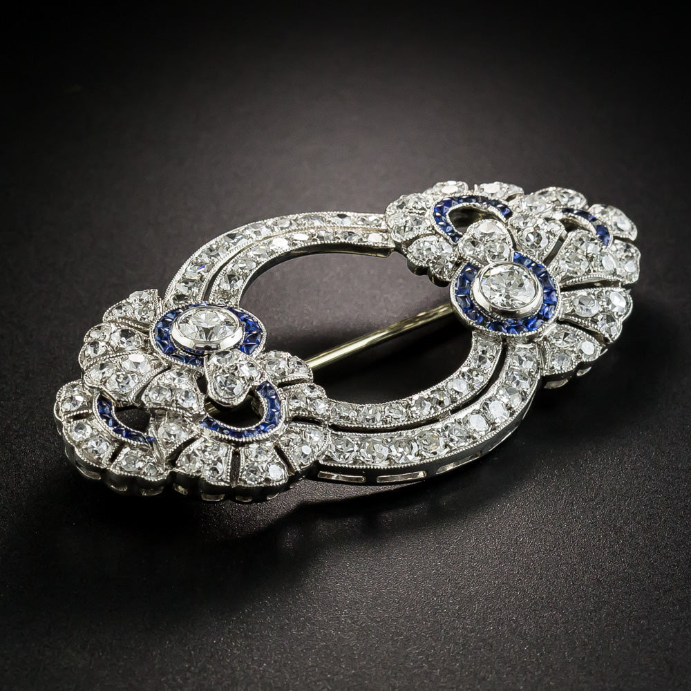 French Art Deco Diamond and Sapphire* Floral Circles Brooch - 3