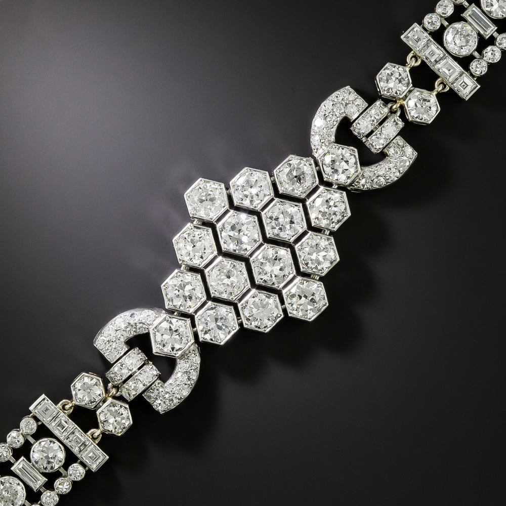 French Art Deco Diamond Honeycomb Bracelet - 23.00 Carats  - 1