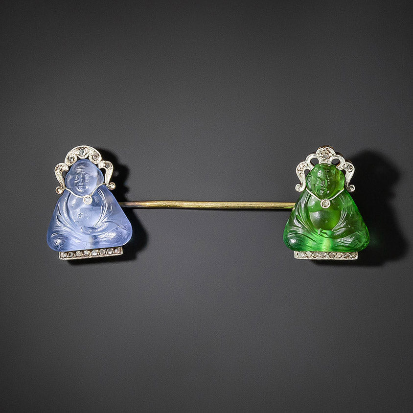 French Art Deco Double Buddha Jabot Pin - 4