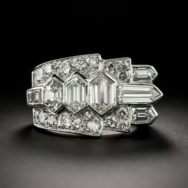French Art Deco Geometric Diamond Ring