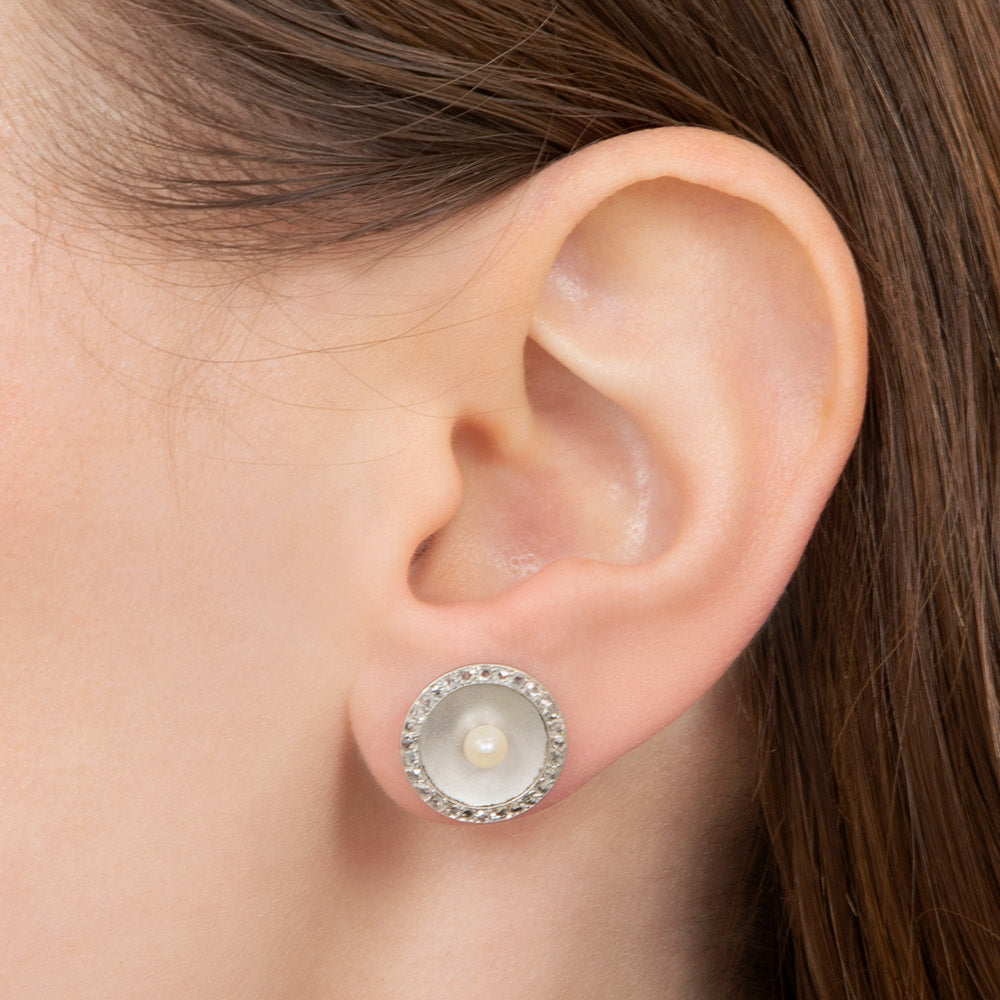 French Art Deco Natural Pearl and Diamond Disc Earrings - 3