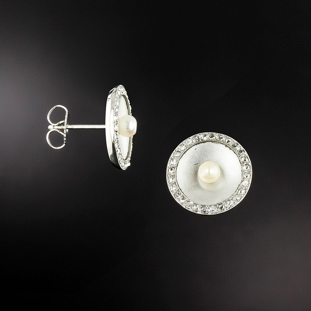 French Art Deco Natural Pearl and Diamond Disc Earrings - 3