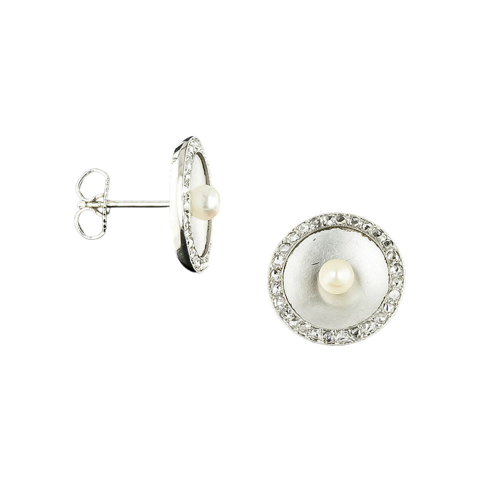 French Art Deco Natural Pearl and Diamond Disc Earrings - 4