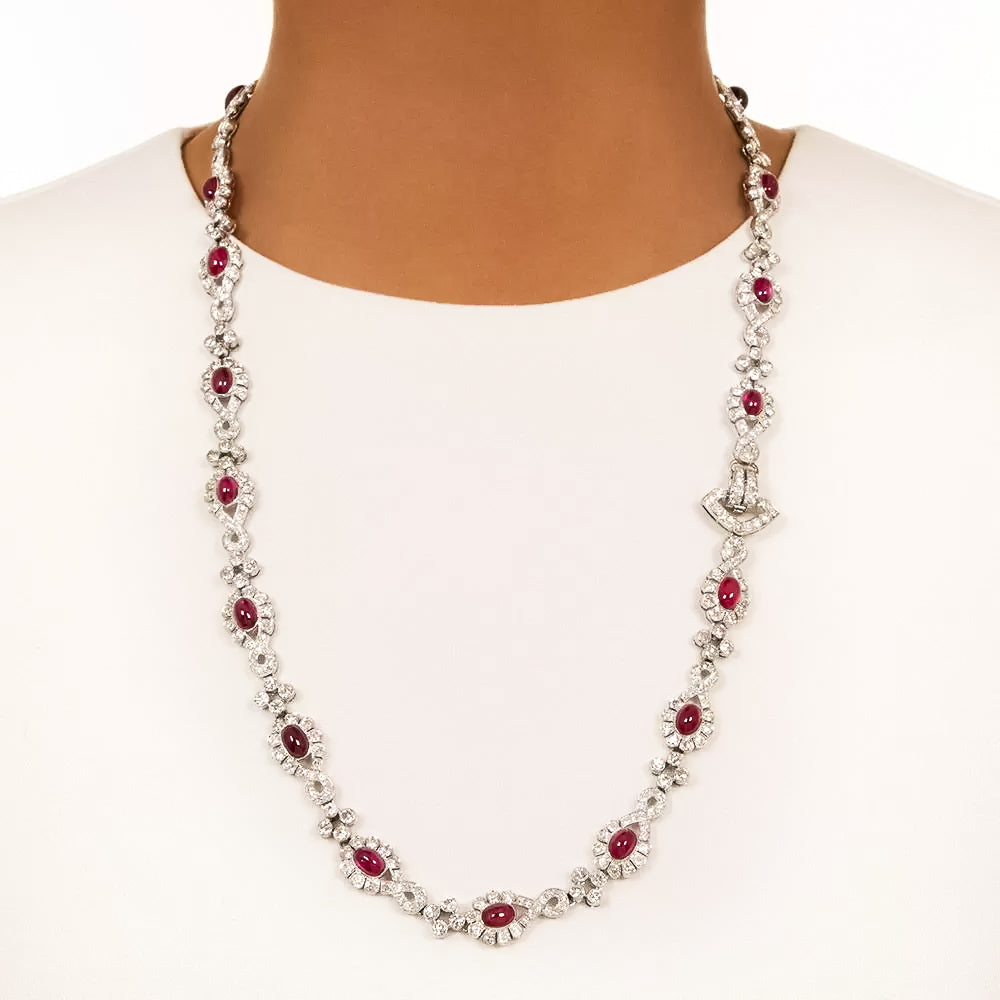 French Art Deco Ruby and Diamond Necklace - AGL - 5