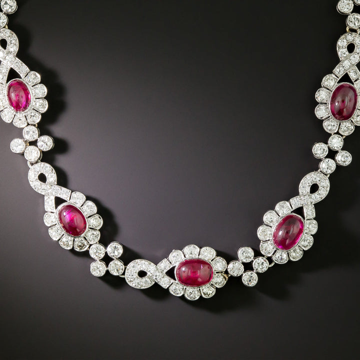 French Art Deco Ruby and Diamond Necklace - AGL