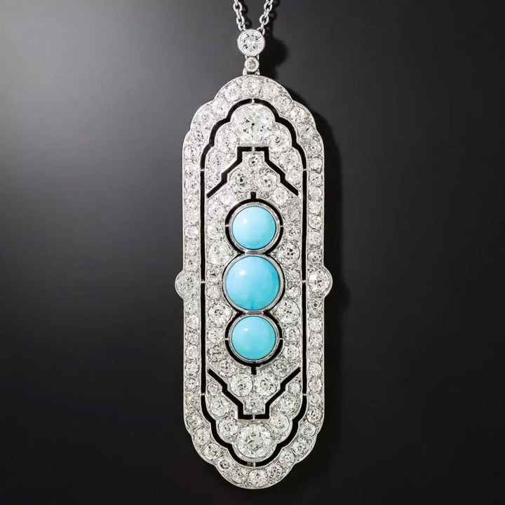 French Art Deco Turquoise and Diamond Pendant
