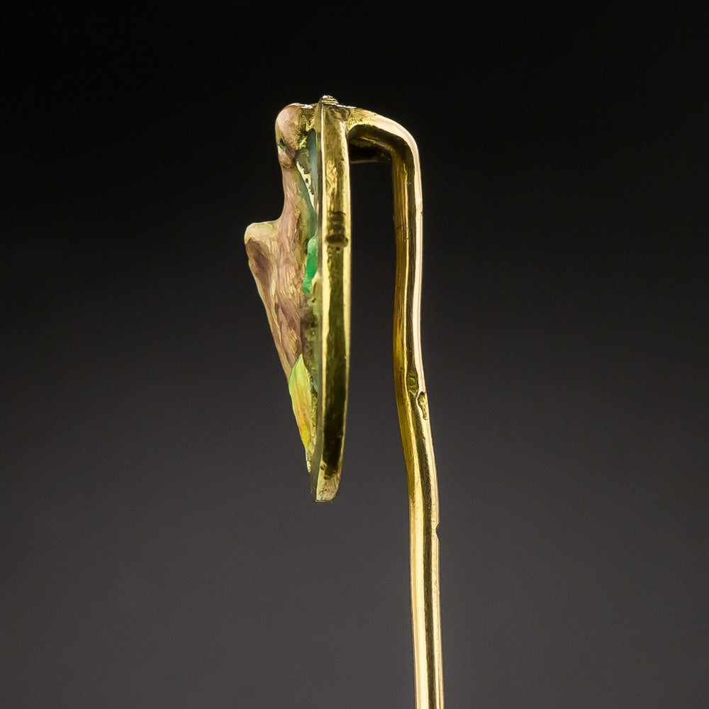 French Art Nouveau Stork and Frog Plique-A-Jour Stickpin - 4