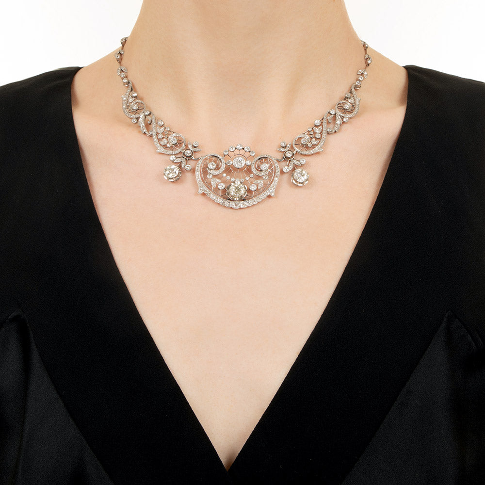 French Belle Epoque Convertible Diamond Necklace/Tiara - GIA - 10