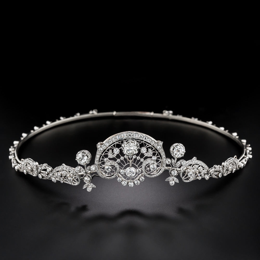 French Belle Epoque Convertible Diamond Necklace/Tiara - GIA - 1