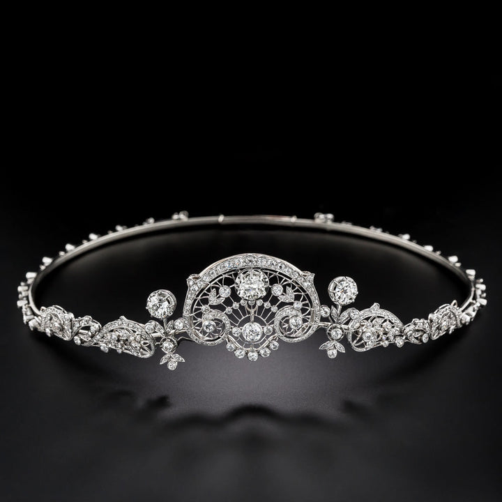 French Belle Epoque Convertible Diamond Necklace/Tiara - GIA