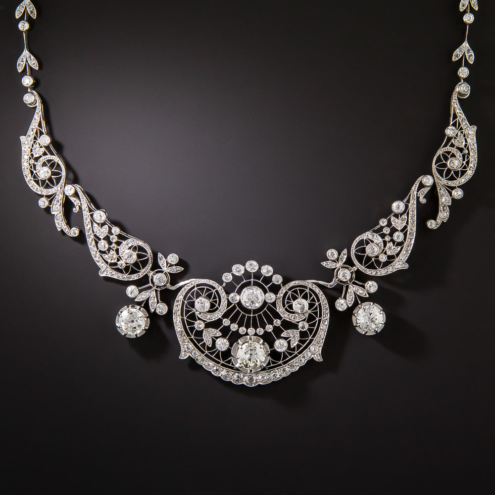 French Belle Epoque Convertible Diamond Necklace/Tiara - GIA - 9