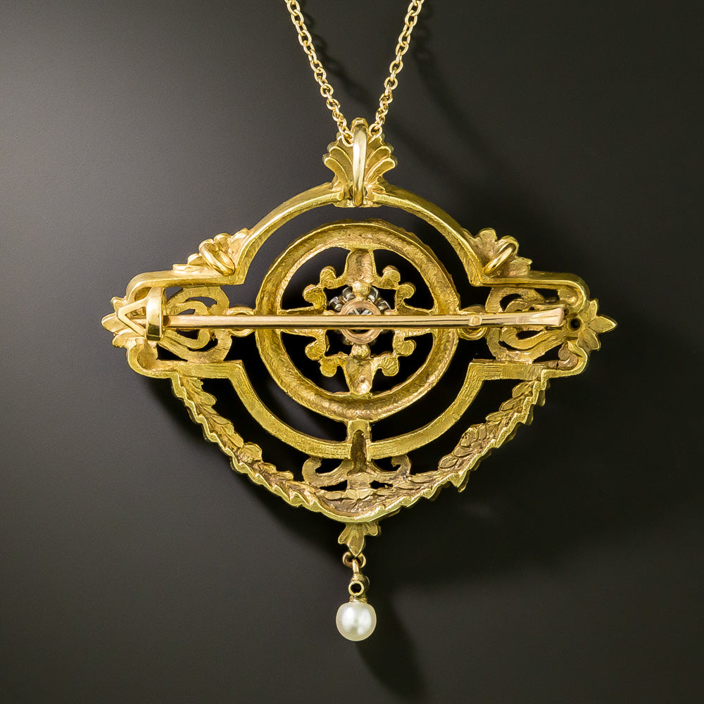 French Belle Époque Diamond and Enamel 18K Brooch/Pendant - 3
