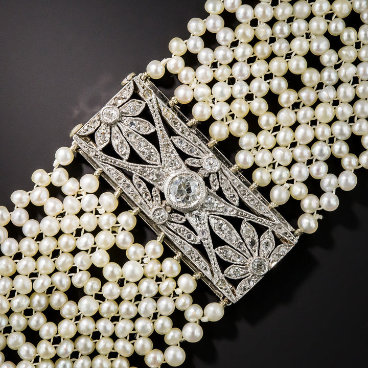 French Belle Èpoque Diamond and Seed Pearl Choker
