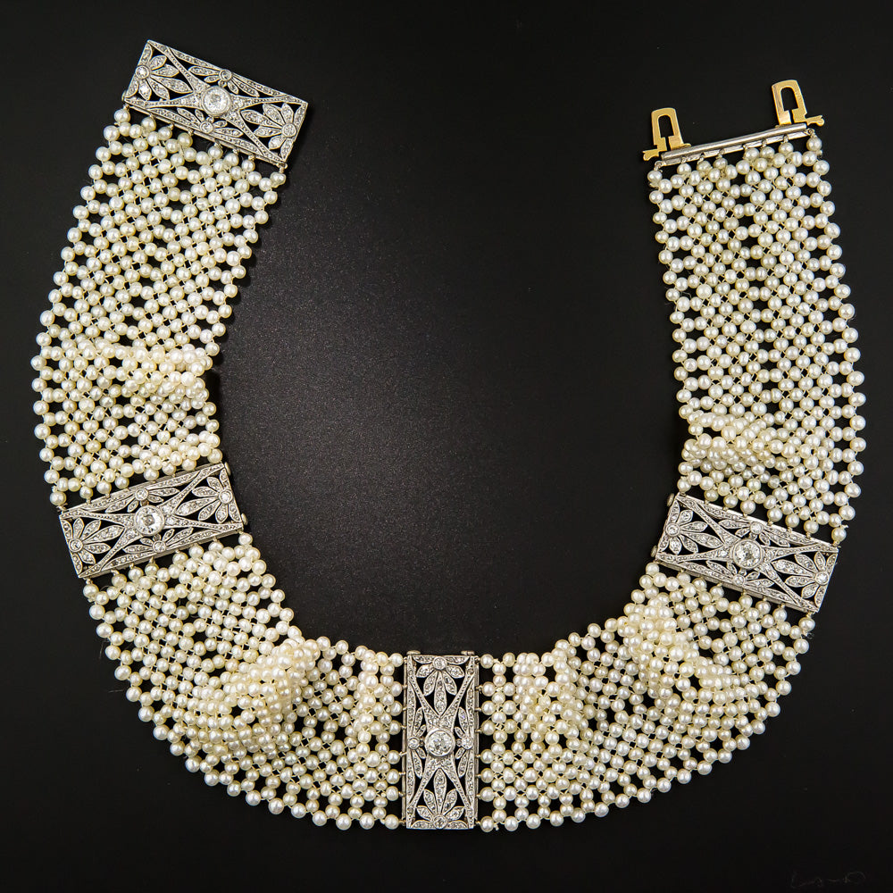 French Belle Èpoque Diamond and Seed Pearl Choker - 5