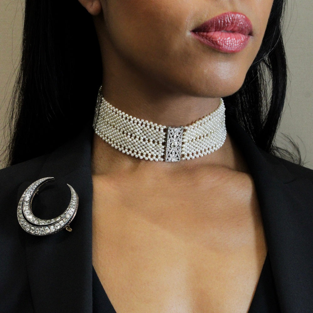French Belle Èpoque Diamond and Seed Pearl Choker - 9