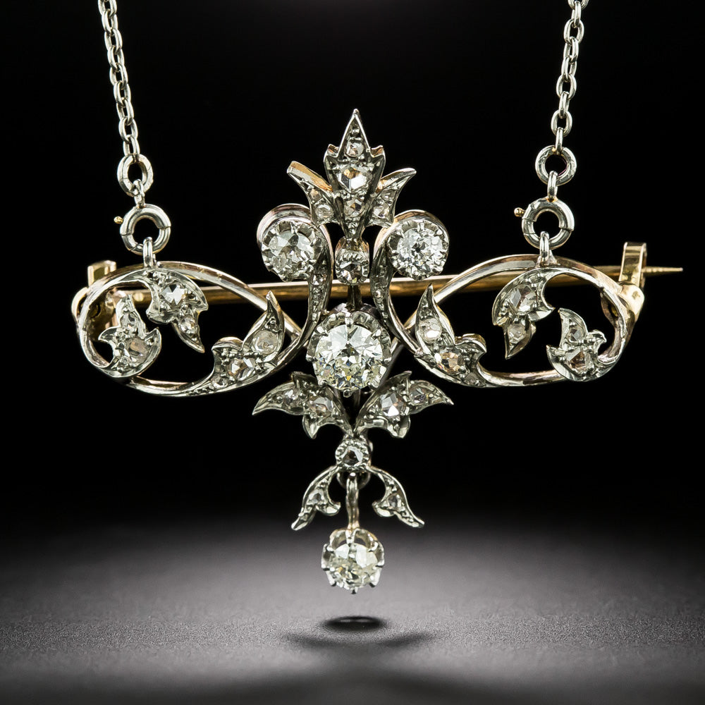 French Belle Epoque Diamond Scroll Necklace/Brooch - 2