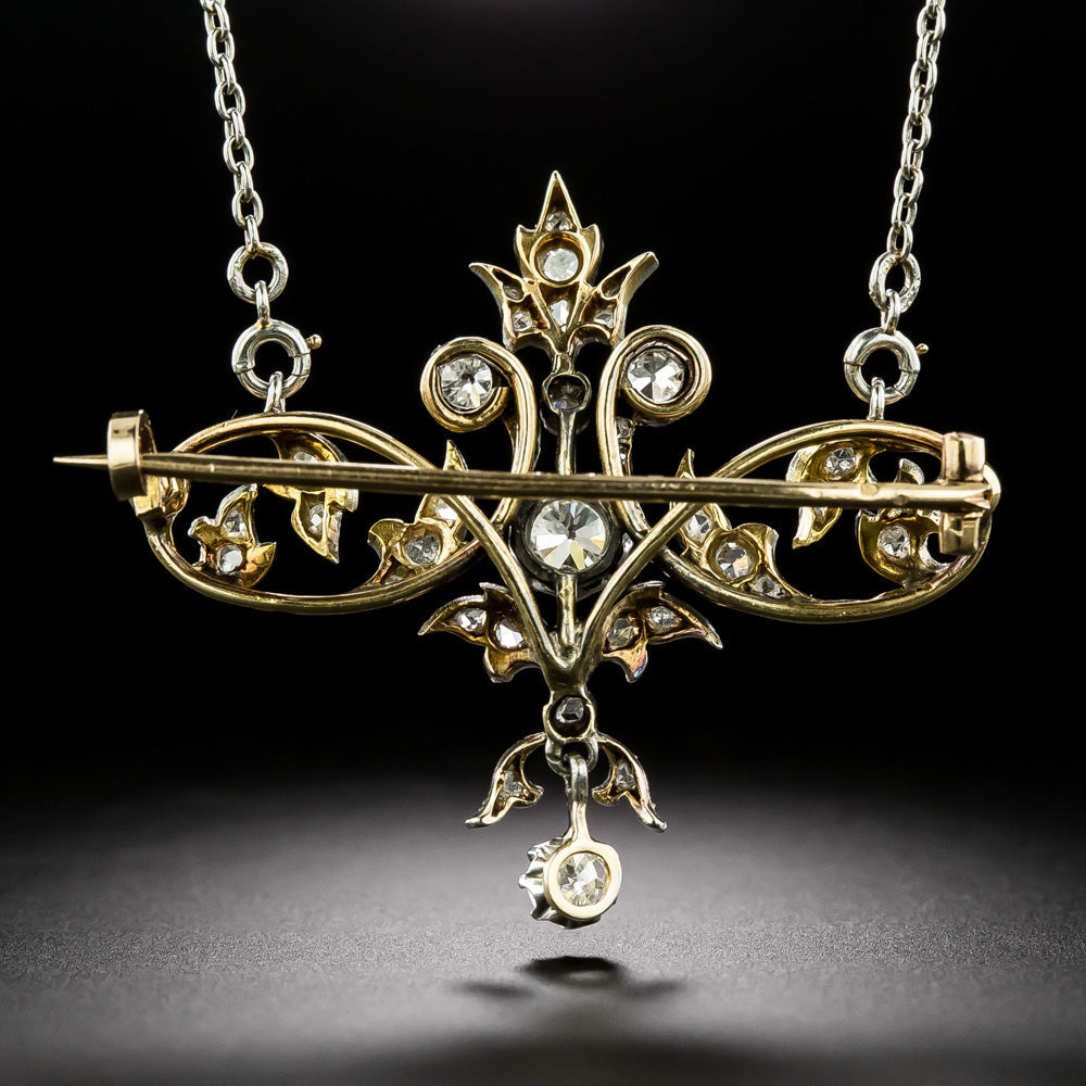 French Belle Epoque Diamond Scroll Necklace/Brooch - 3