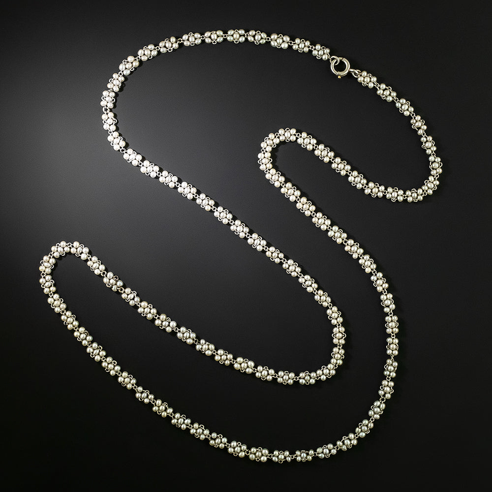 French Belle Epoque Natural Seed Pearl Cluster Chain Necklace - 2