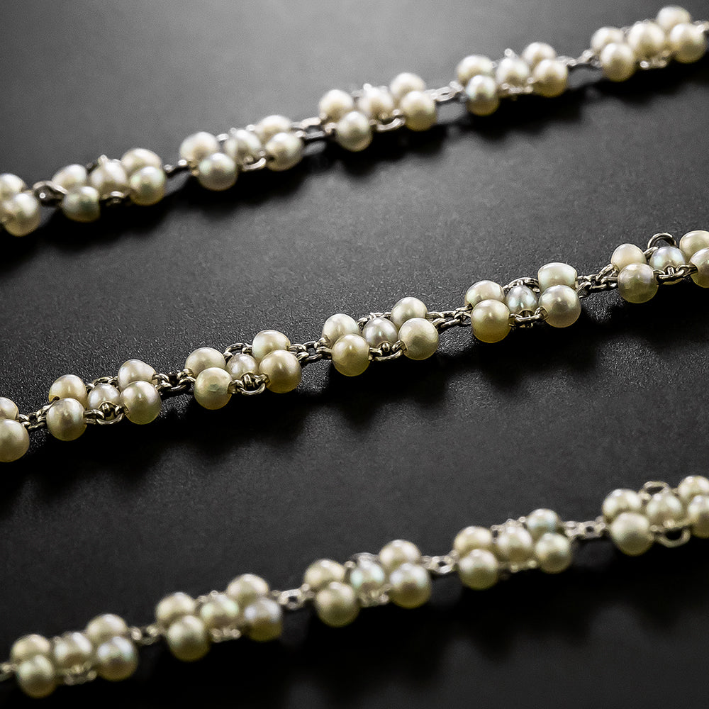French Belle Epoque Natural Seed Pearl Cluster Chain Necklace - 3
