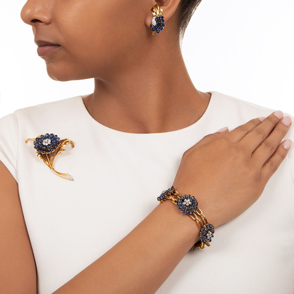 French, Chaumet Sapphire Bracelet, Brooch and Earring Suite - 18