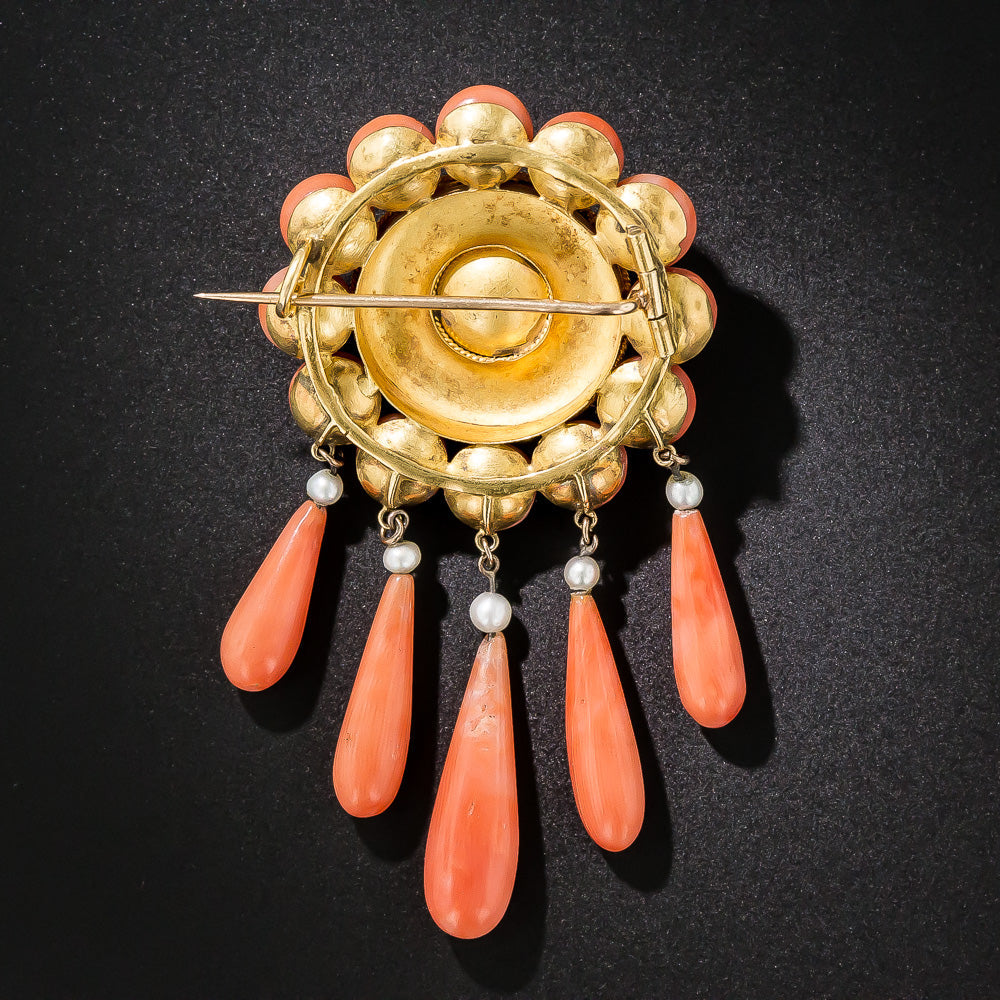 French Coral Three-Piece Necklace, Earring and Brooch Suite - 10