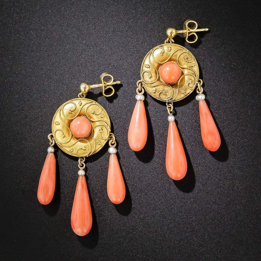 French Coral Three-Piece Necklace, Earring and Brooch Suite - 12