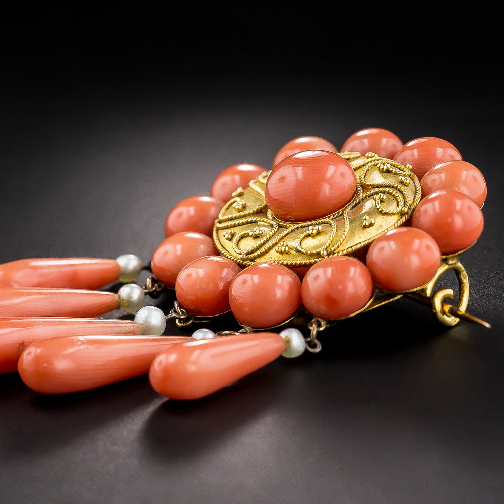 French Coral Three-Piece Necklace, Earring and Brooch Suite - 13