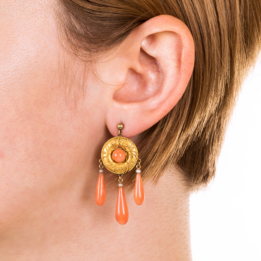 French Coral Three-Piece Necklace, Earring and Brooch Suite - 6