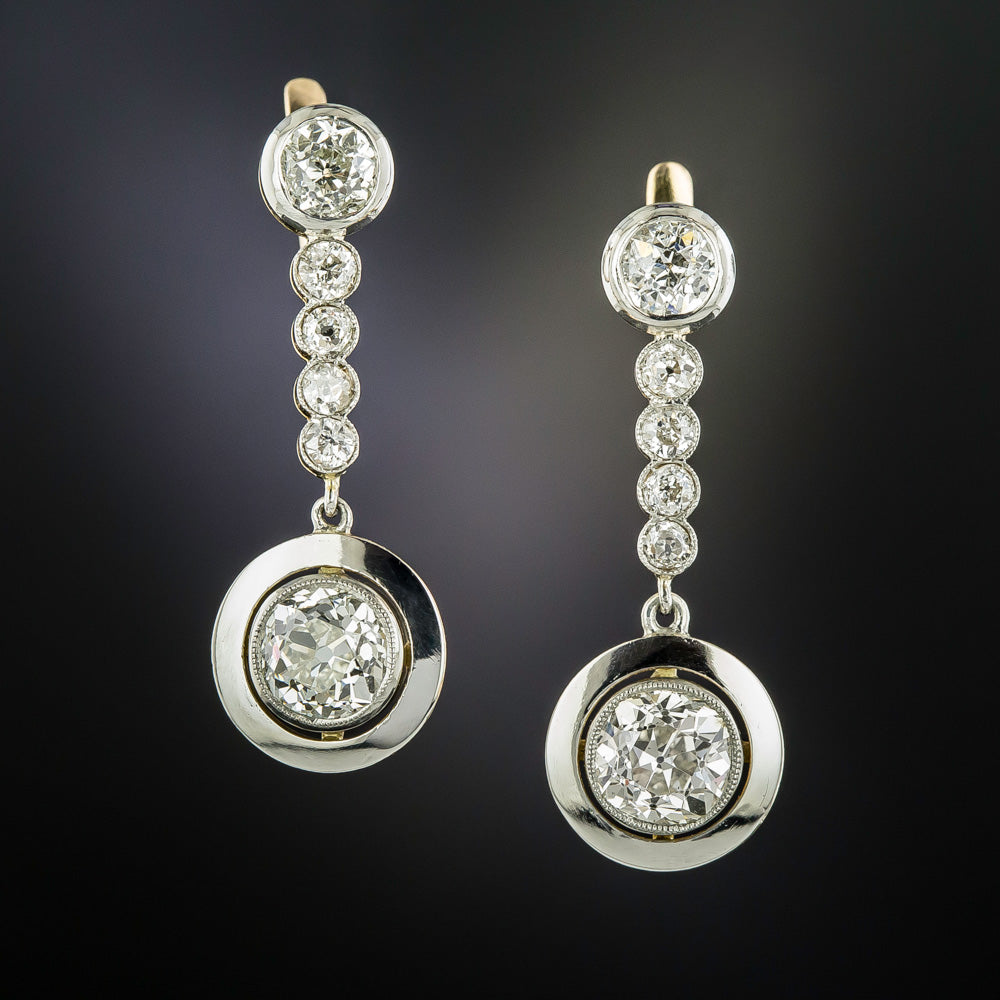 French Diamond Dangle Earrings, 4.60 Carats Total - 1