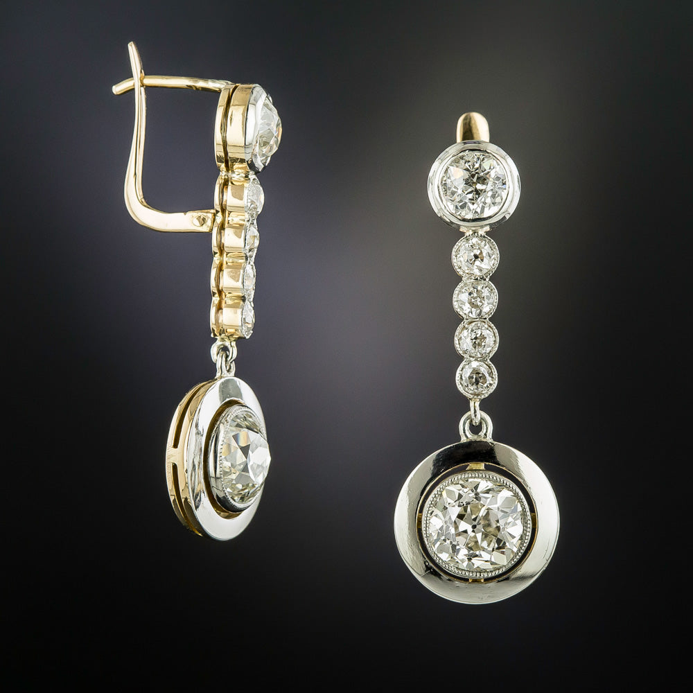 French Diamond Dangle Earrings, 4.60 Carats Total - 2